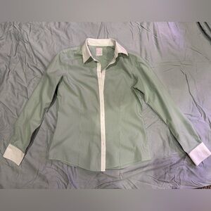 Green Striped Brooks Brothers dress shirt women '8'.